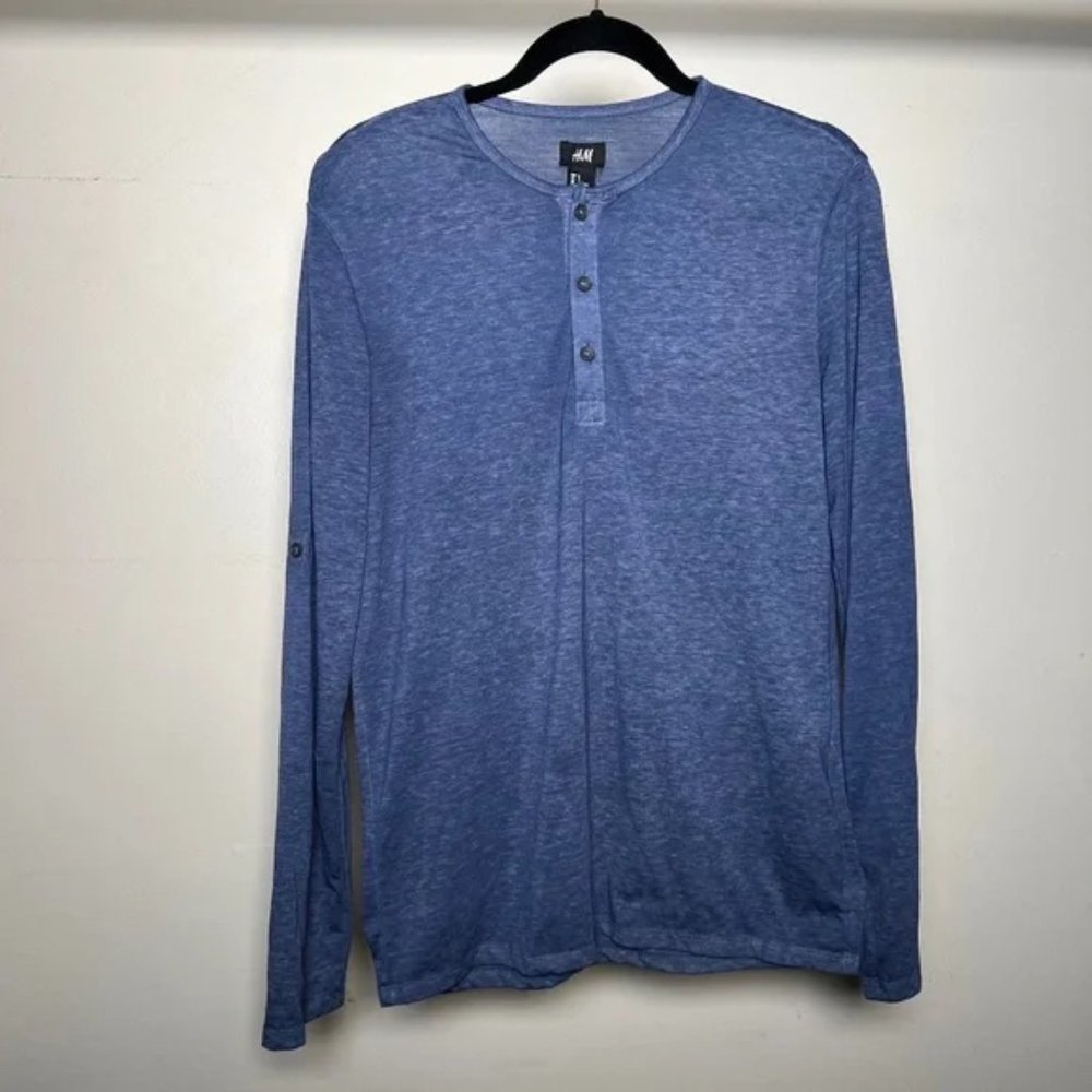 H&M‎ Light Blue Lightweight Sheer Half-Button Long Sleeve Shirt Size S